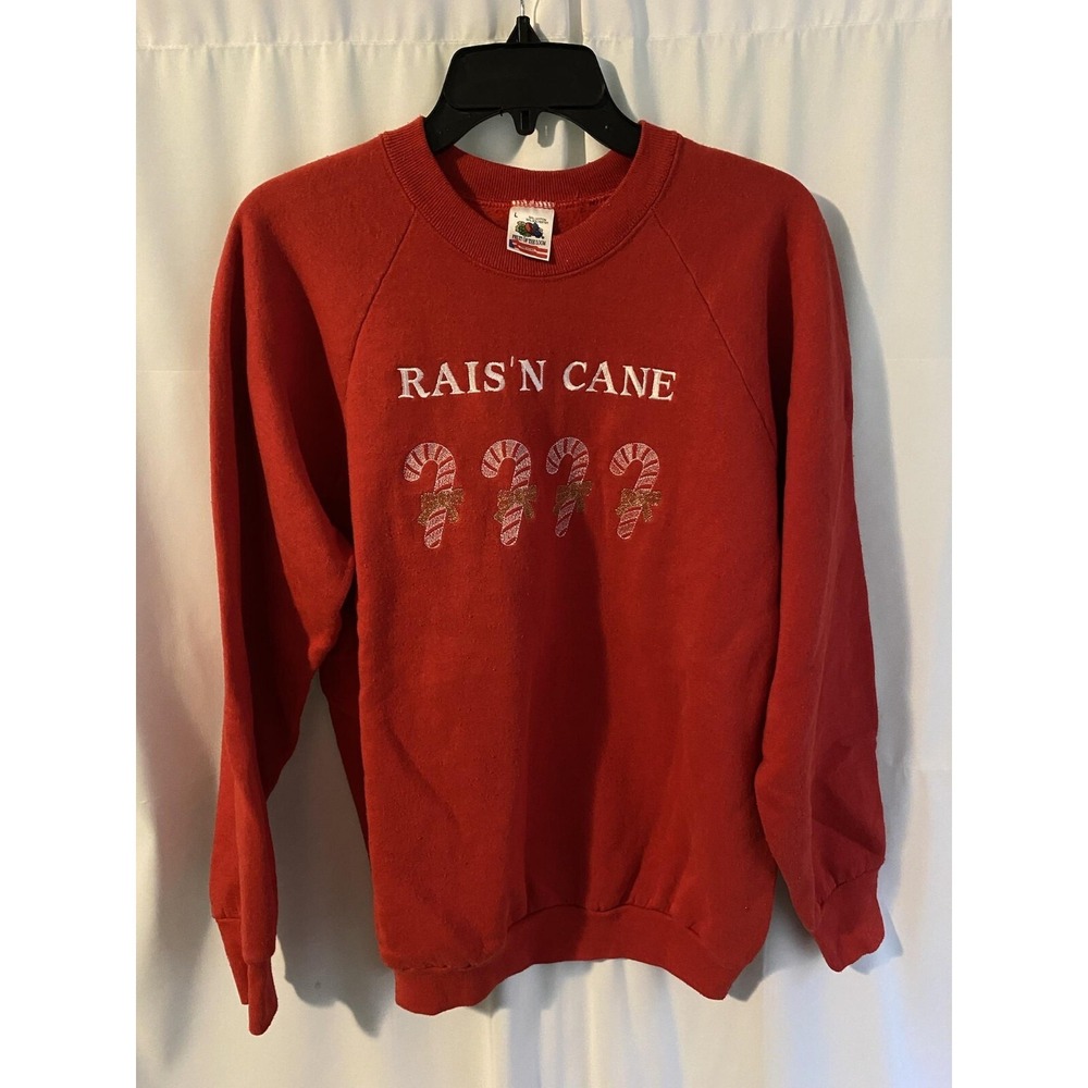 Vintage Rais'n Cane Candy Cane Christmas Sweatshirt Large Made in USA
